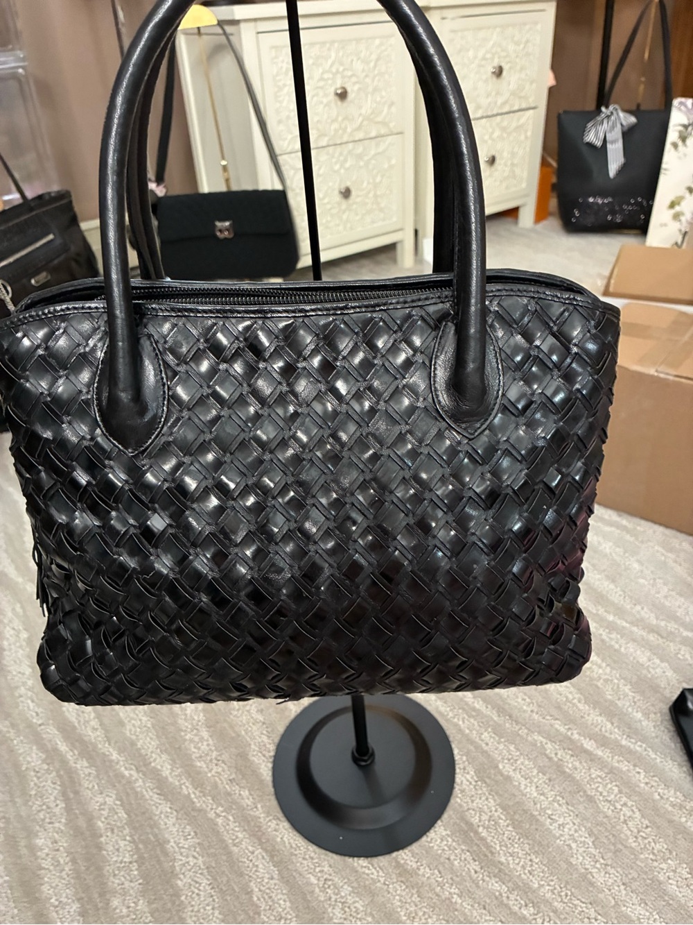 Bally Black Woven Leather Tote Bag | Luxury Italian Handbag - Picture 8 of 14